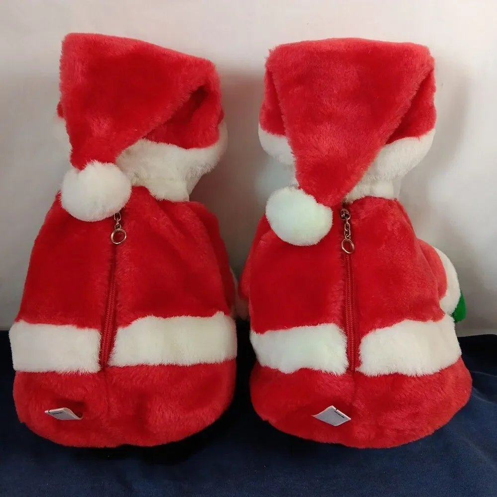 Vintage Santa Plush Pouch Christmas Decor Silent Craft Zipper Closer Satin Soft